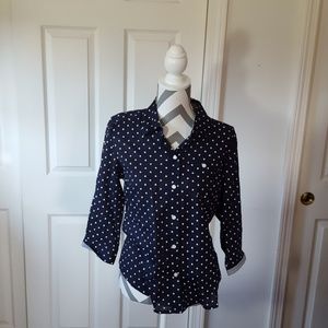 Karen Scott blue/white polka dot top